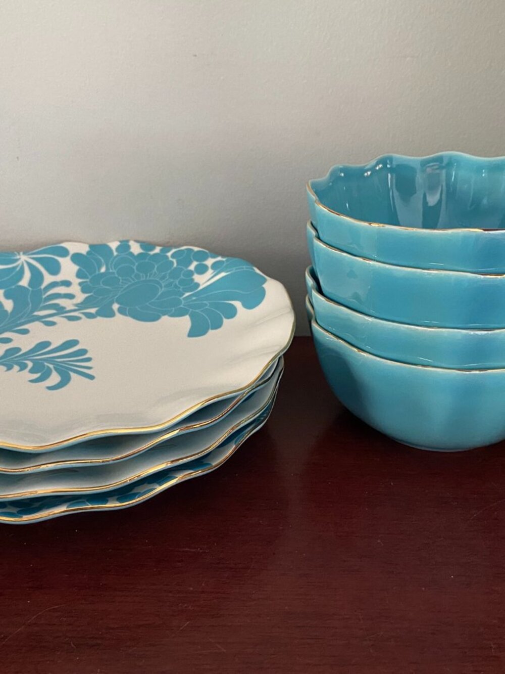 8 KATE SPADE LENOX Gwinnett Lane Turquoise 9" Accent Plates + 5 3/4"Bowls Set